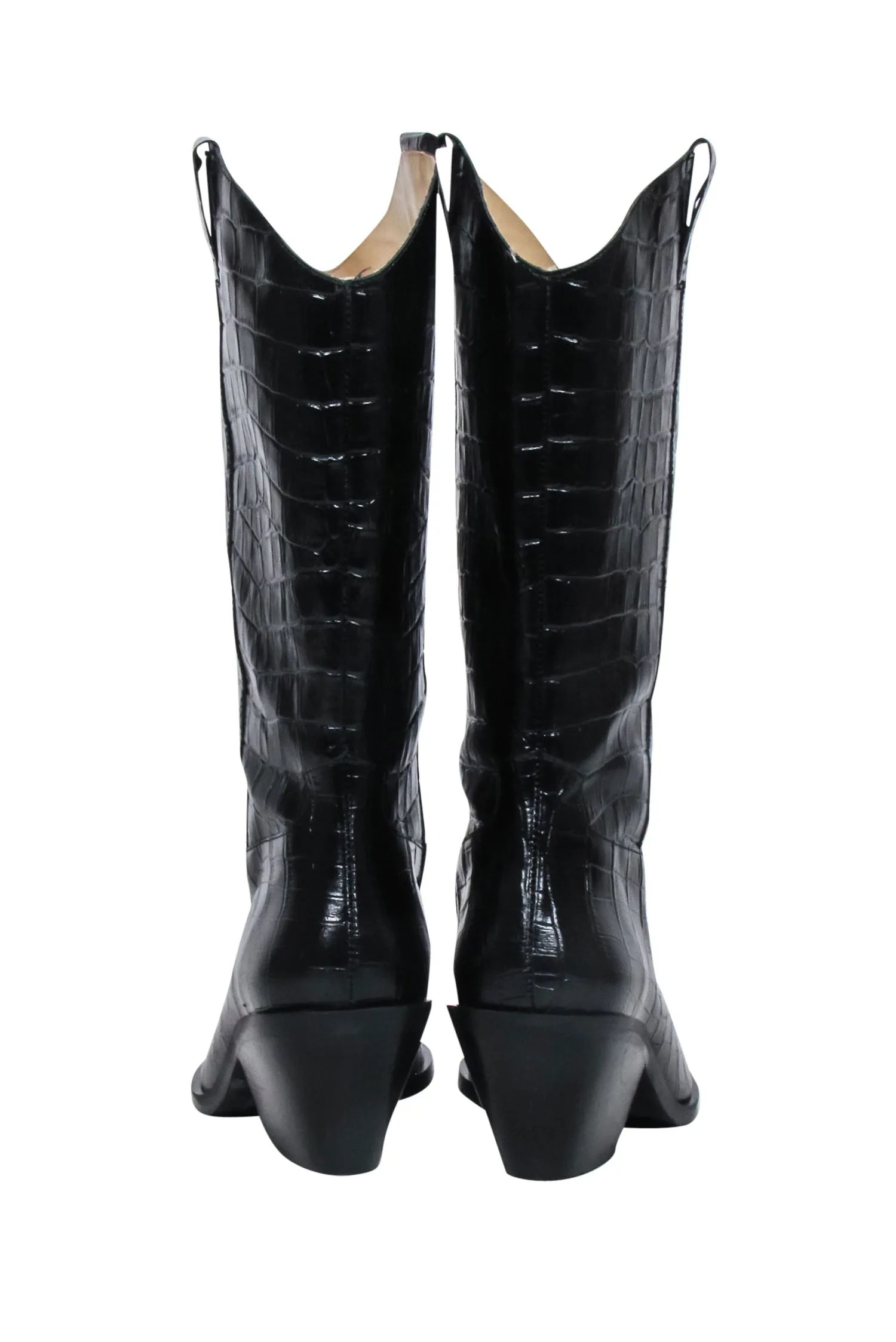 & Other Stories - Black Croc Embossed Leather Cowboy Boots Sz 9.5