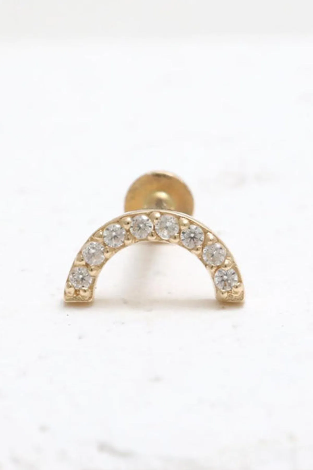 14k Gold Minimalist Curve Rainbow Cartilage Tragus Helix Lobe Internally Threaded Flat Back Earring Labret