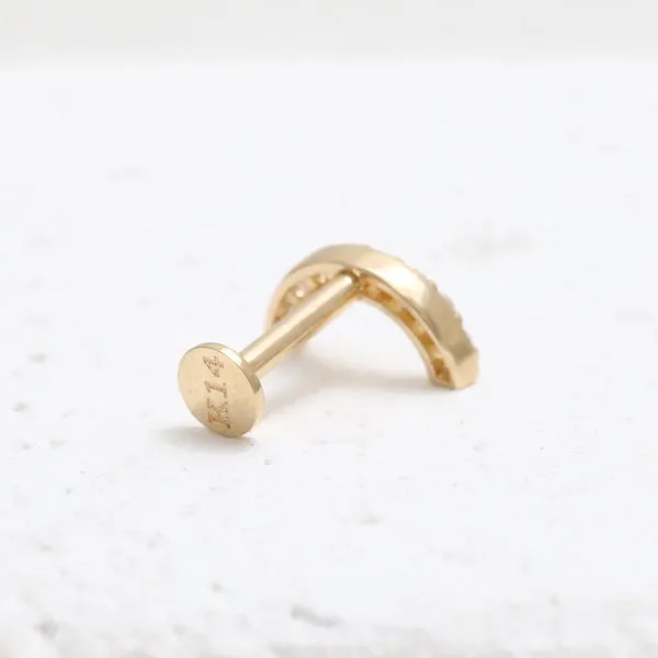 14k Gold Minimalist Curve Rainbow Cartilage Tragus Helix Lobe Internally Threaded Flat Back Earring Labret