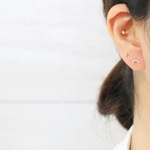 14k Gold Minimalist Curve Rainbow Cartilage Tragus Helix Lobe Internally Threaded Flat Back Earring Labret