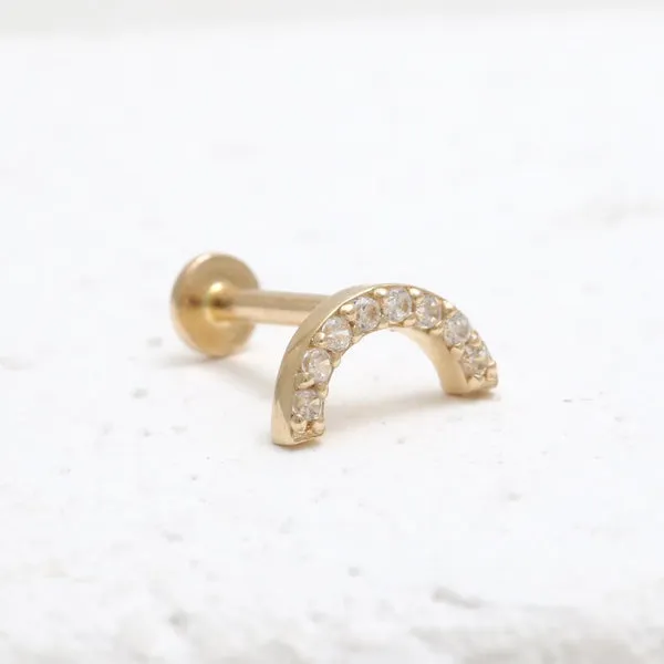 14k Gold Minimalist Curve Rainbow Cartilage Tragus Helix Lobe Internally Threaded Flat Back Earring Labret