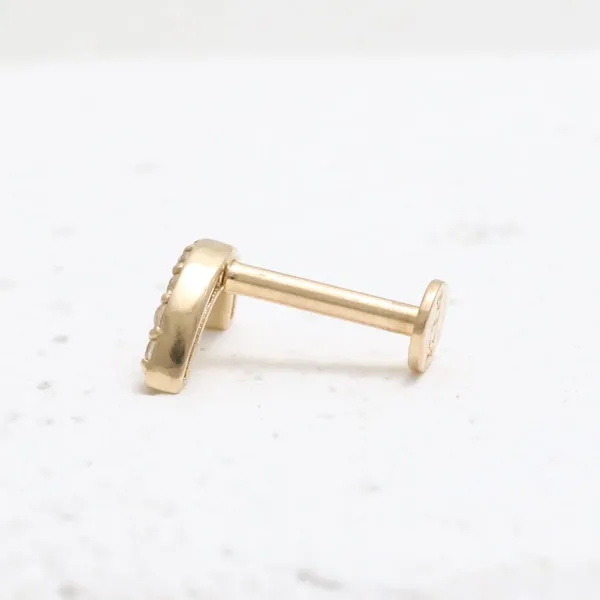 14k Gold Minimalist Curve Rainbow Cartilage Tragus Helix Lobe Internally Threaded Flat Back Earring Labret