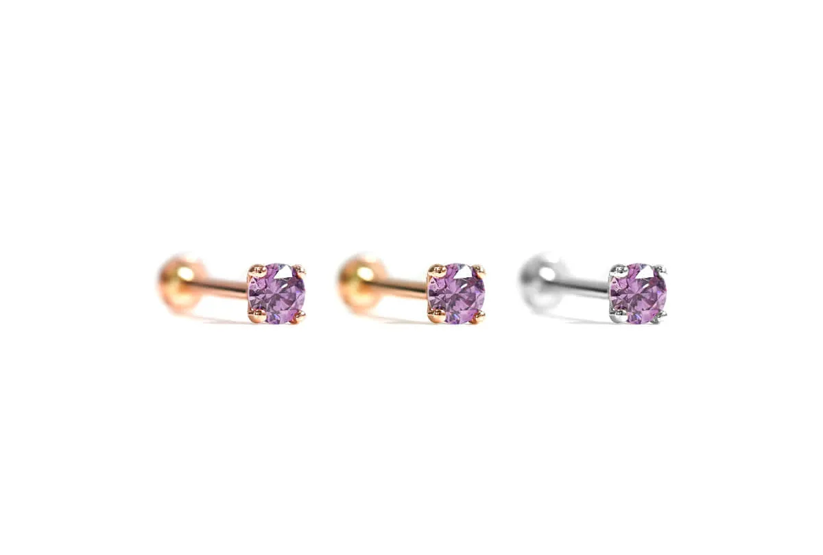 14k Rosegold Birthstone 4mm Tragus Cartilage Helix Internally threaded Flat Back Earring Labret Stud