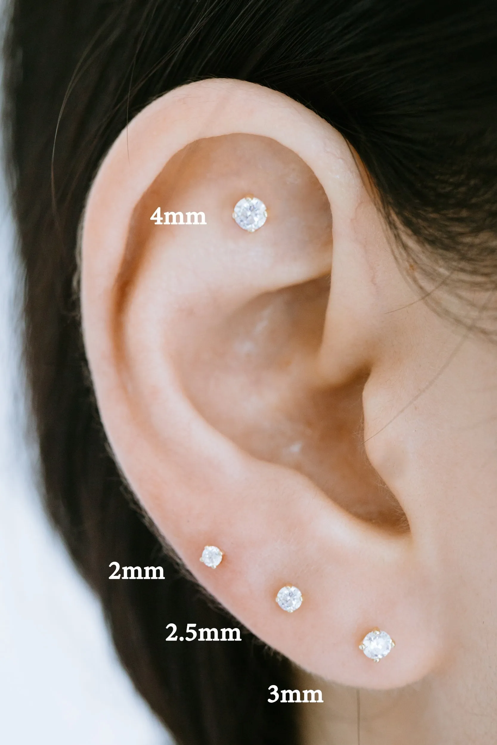 14k Rosegold Birthstone 4mm Tragus Cartilage Helix Internally threaded Flat Back Earring Labret Stud