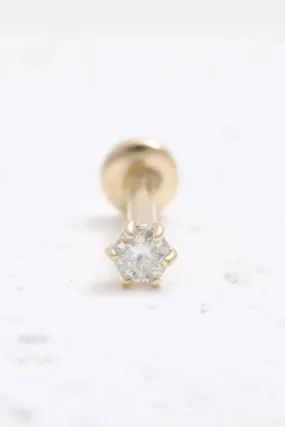 14K Solid Gold 0.03ct CZ, Moissanite, Lab or Genuine Diamond Helix Cartilage Tragus Inner Conch Internally Threaded Flat Back Ea