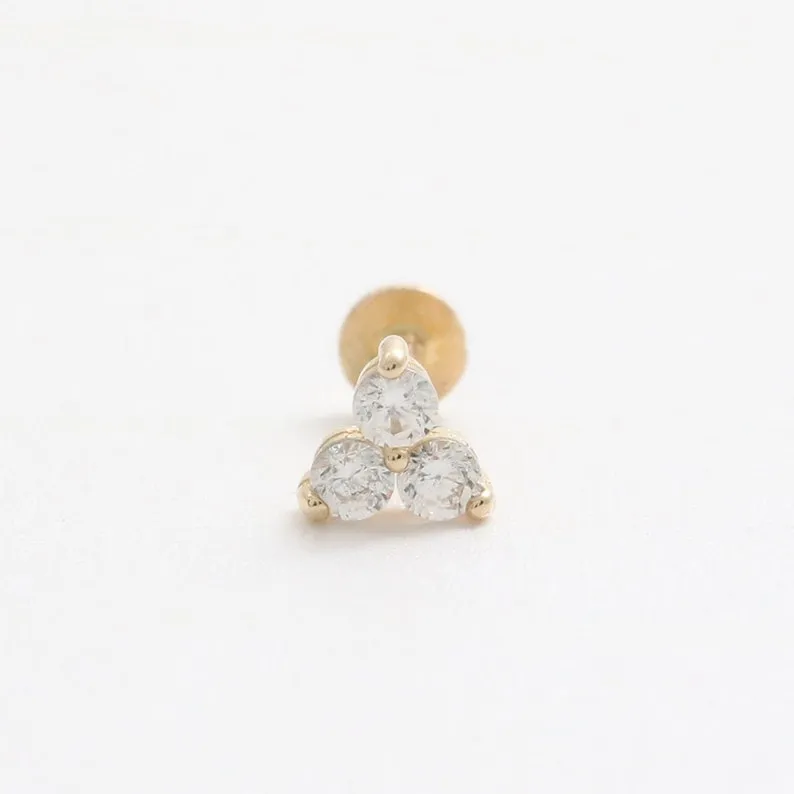 14K Solid Gold 1.8mm Rough Diamond Helix Cartilage Internally Threaded Flat Back Earring Labret