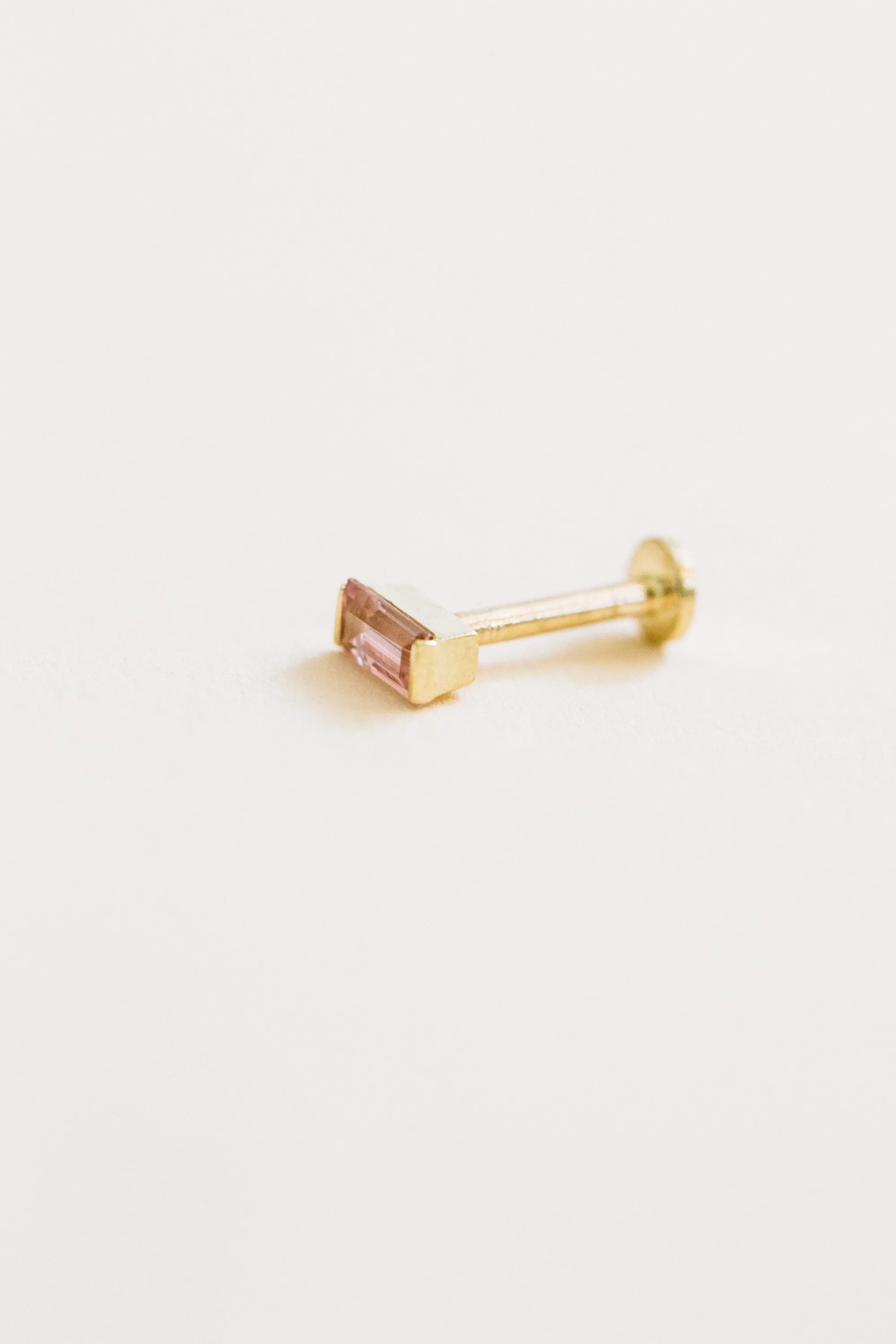 14K Solid Gold  Baguette Natural Sapphire Or Ruby Cartilage Tragus Internally Threaded Flat Back Labret