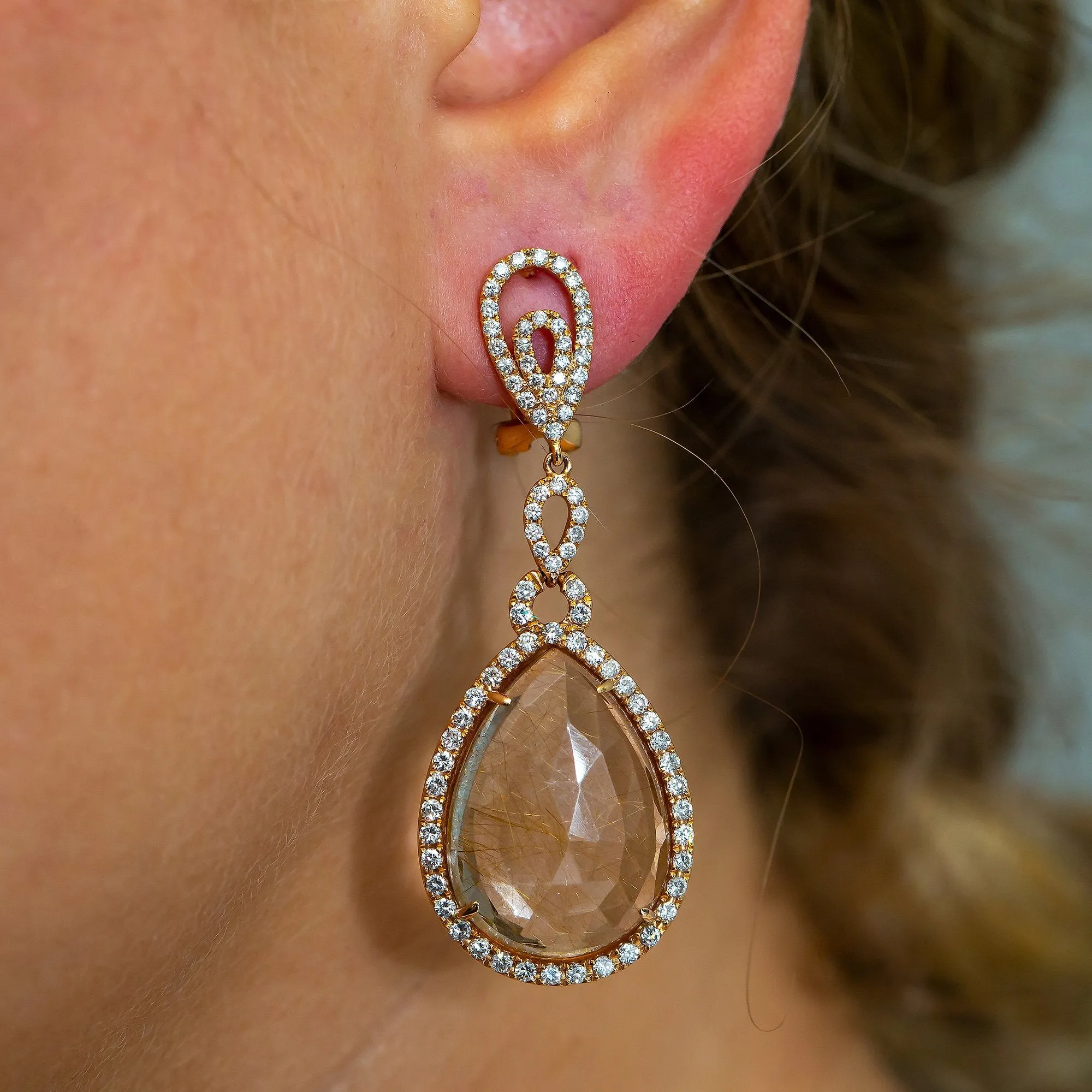 Rose Gold Earrings with White Diamonds for Women