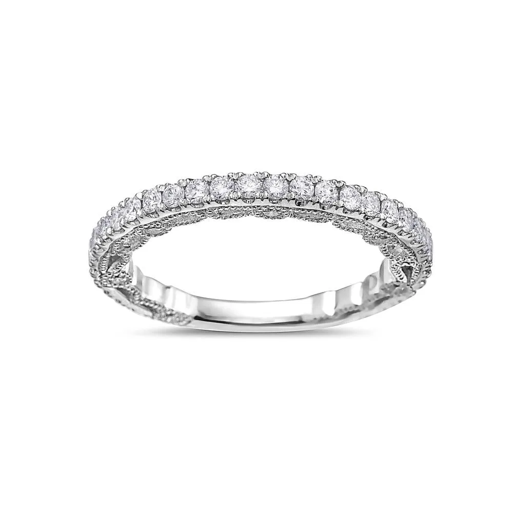 18K White Gold Wedding Band with 0.72 CT Diamond for Women