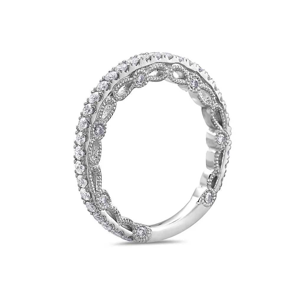 18K White Gold Wedding Band with 0.72 CT Diamond for Women