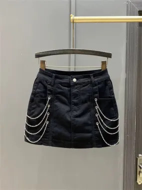 2025 Spring and Summer New Chain Niche Design High Waist Denim Short Skirt Female Slim Hot Girl Half Body Hip Skirt