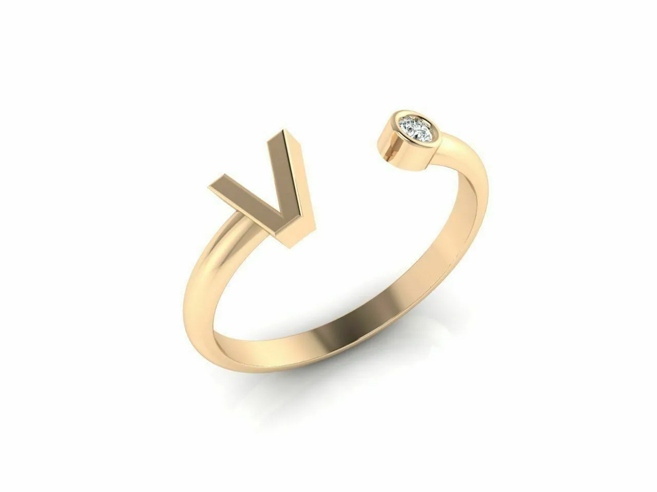 22k Ring Sold Yellow Gold Ladies Jewelry Simple V Letter Design CGR48