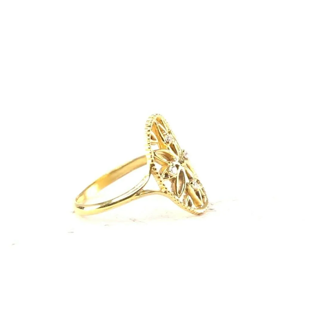 22k Ring Solid Gold ELEGANT Charm Ladies Floral Ring SIZE 7.5 RESIZABLE r2085