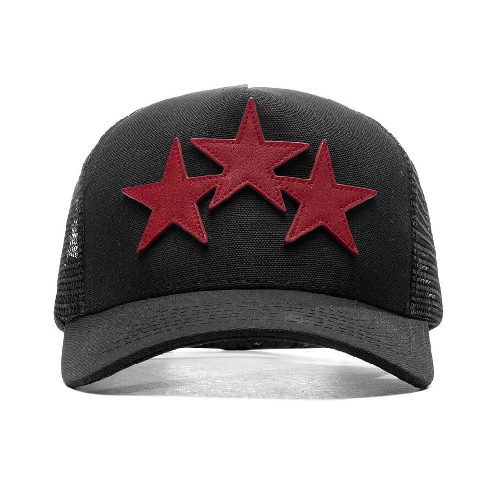 Black/Red 3 Star Trucker Hat