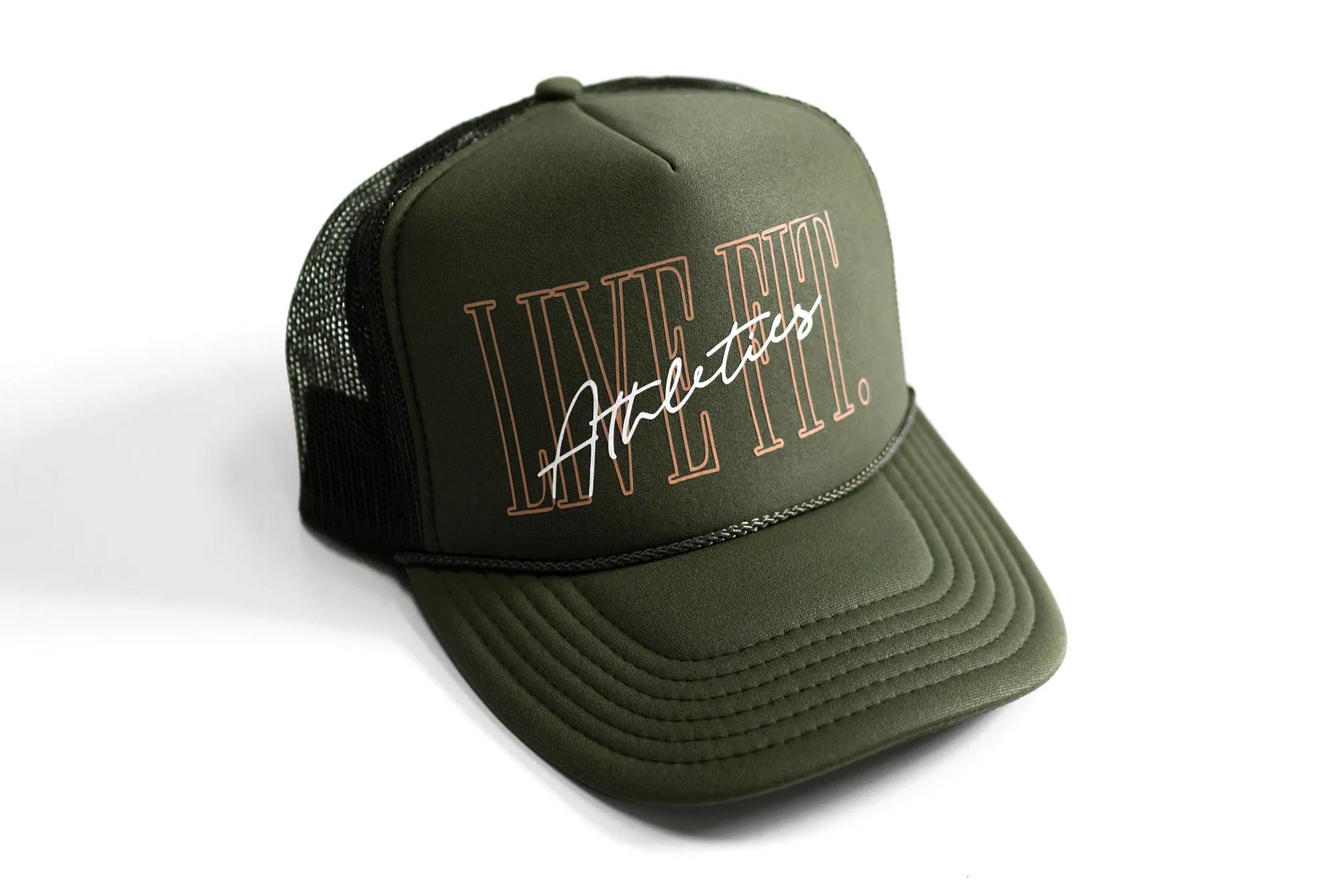 5 Panel Foam Trucker Hat  - Olive/Gold