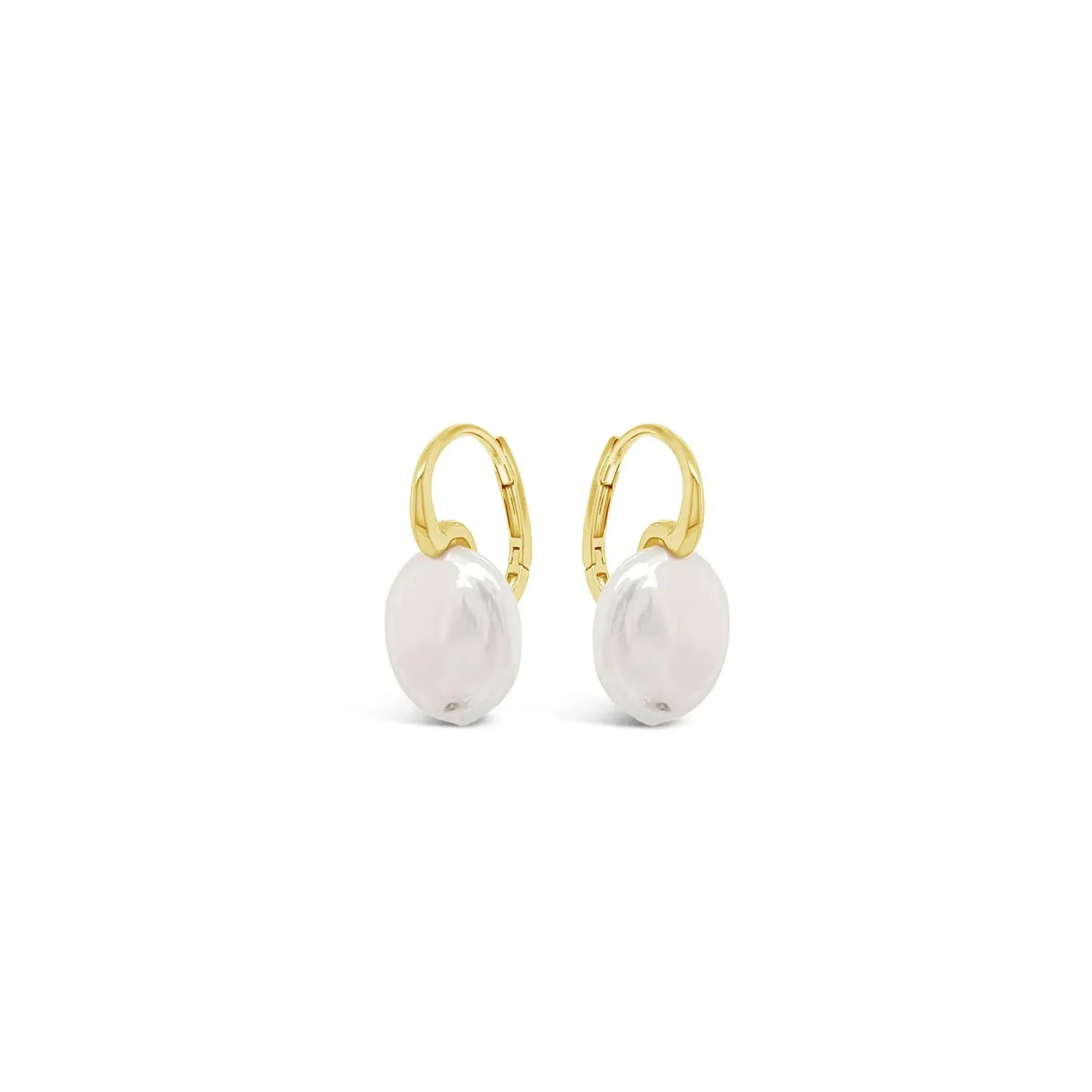 Absolute Flat Pearl Hoop Earrings, Gold