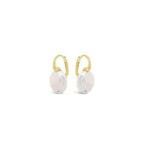 Absolute Flat Pearl Hoop Earrings, Gold