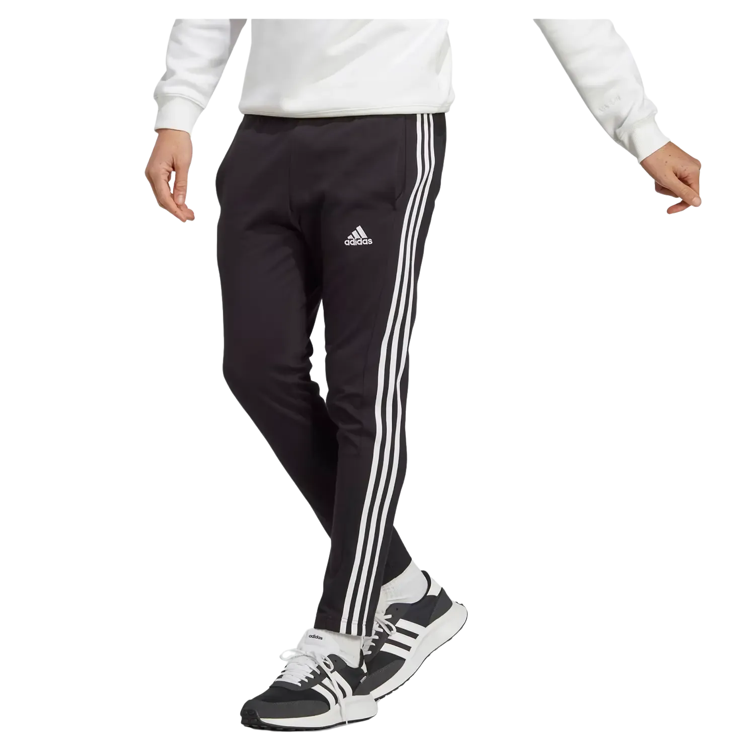 Adidas Essentials Single Jersey Tapered Open Hem 3-Stripes Joggers