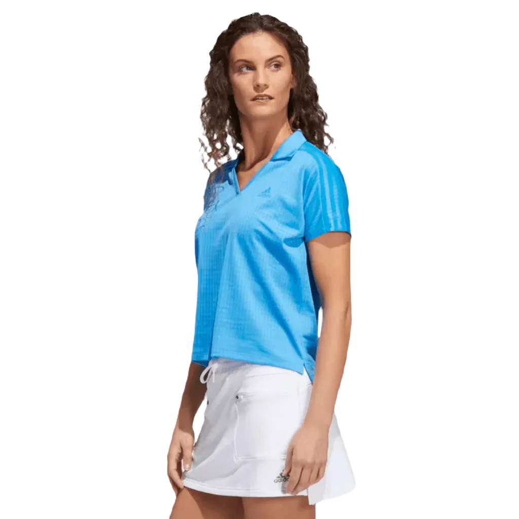 Blue Adidas Ladies Polo Shirt with Signature Stripes