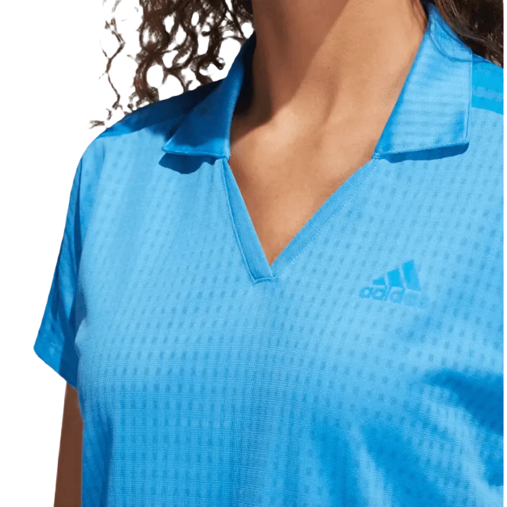 Blue Adidas Ladies Polo Shirt with Signature Stripes