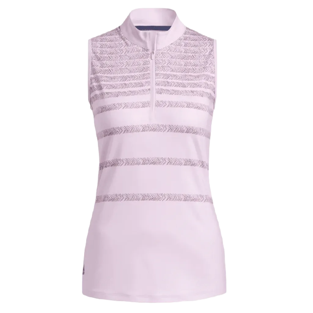 Pink Adidas Ladies Sleeveless Polo with Herringbone Stripes