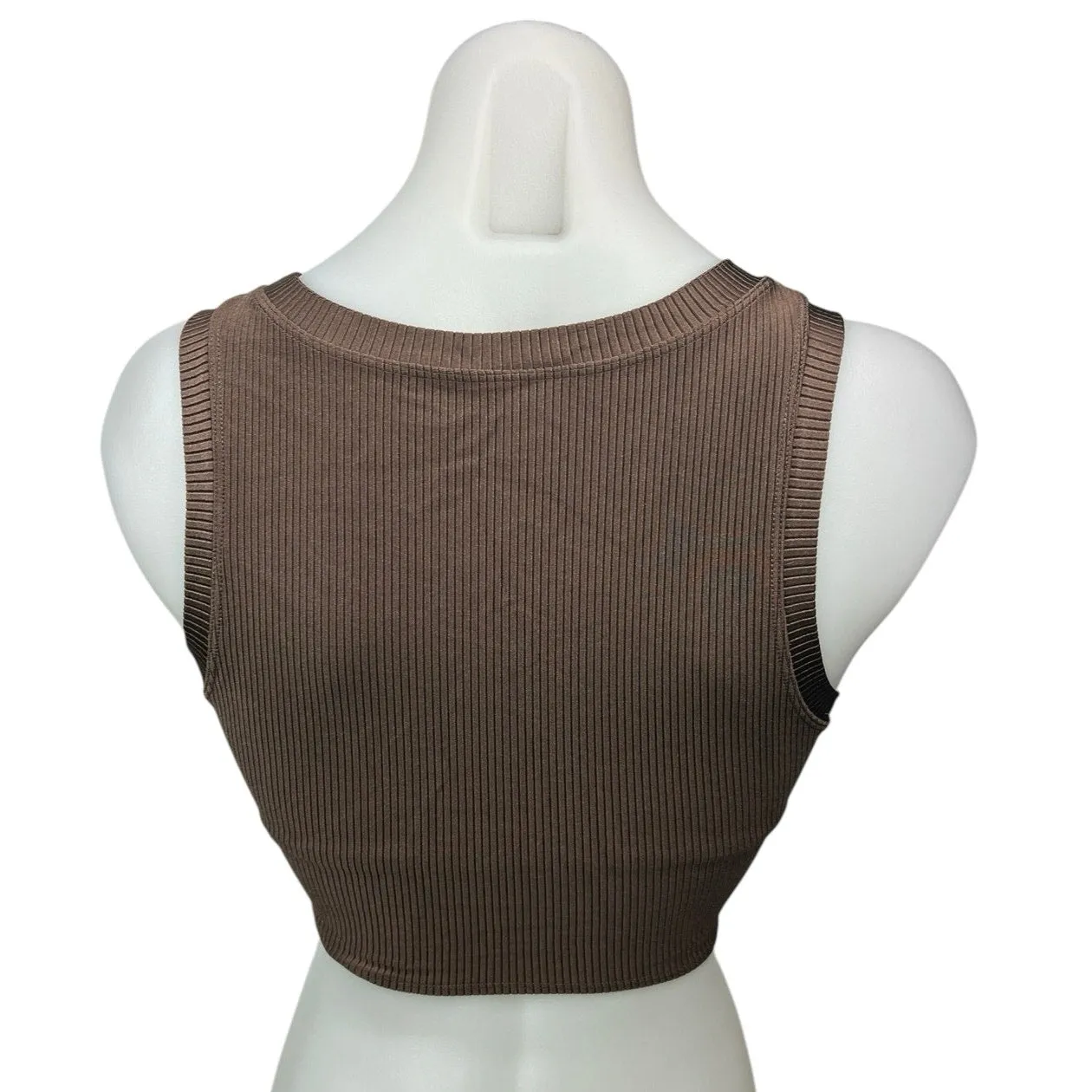 Aerie Offline Brown Ribbed Shine Twist Front Stretch Sports Bra Crop Tank Top S