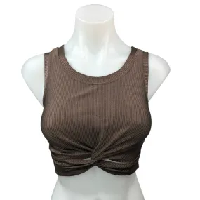 Aerie Offline Brown Ribbed Shine Twist Front Stretch Sports Bra Crop Tank Top S