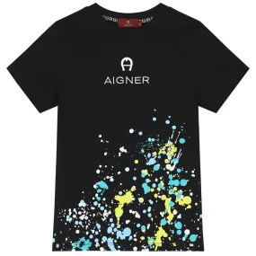 Aigner White T-Shirt with Paint Splash Logo