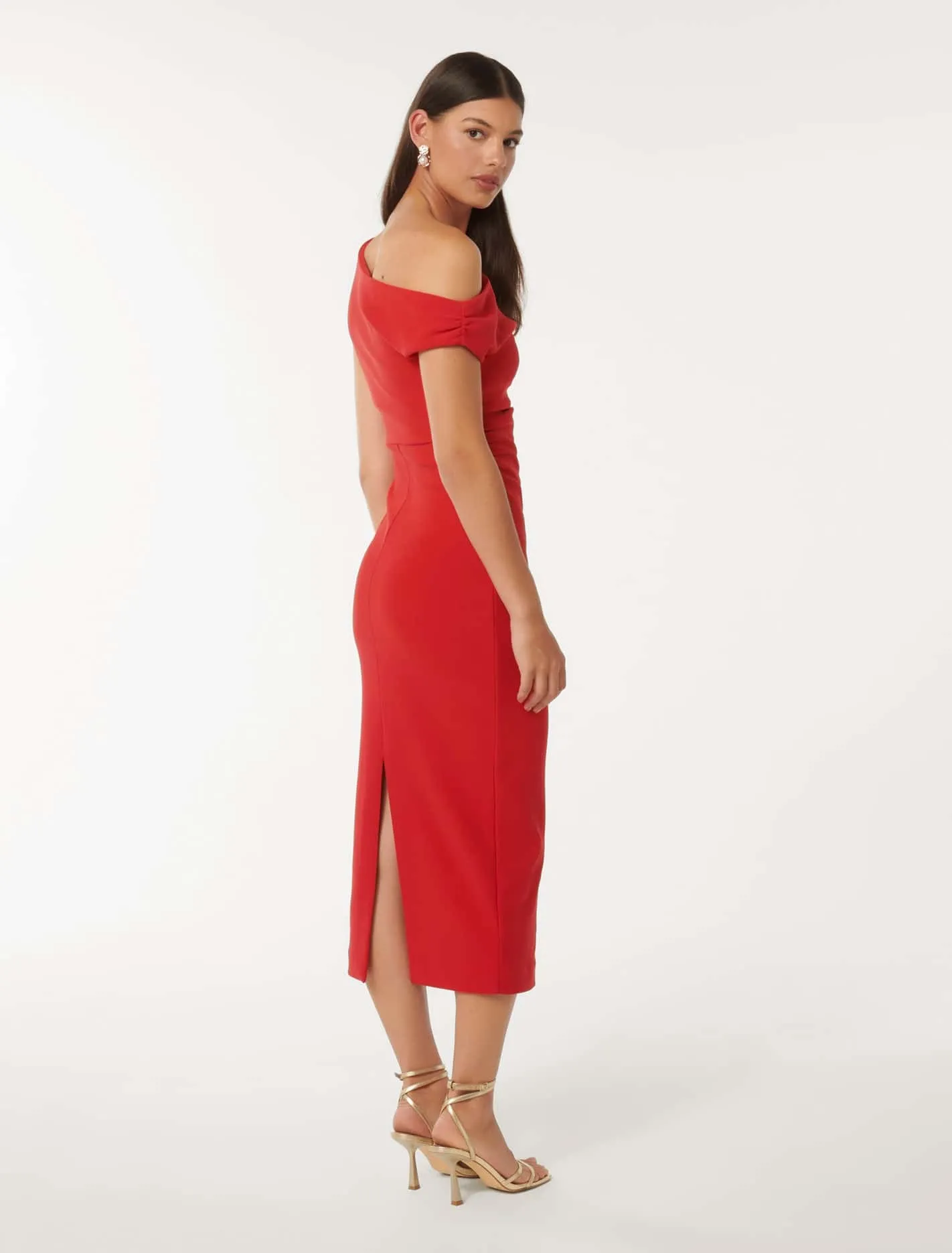 Shoulder Bodycon Midi Dress