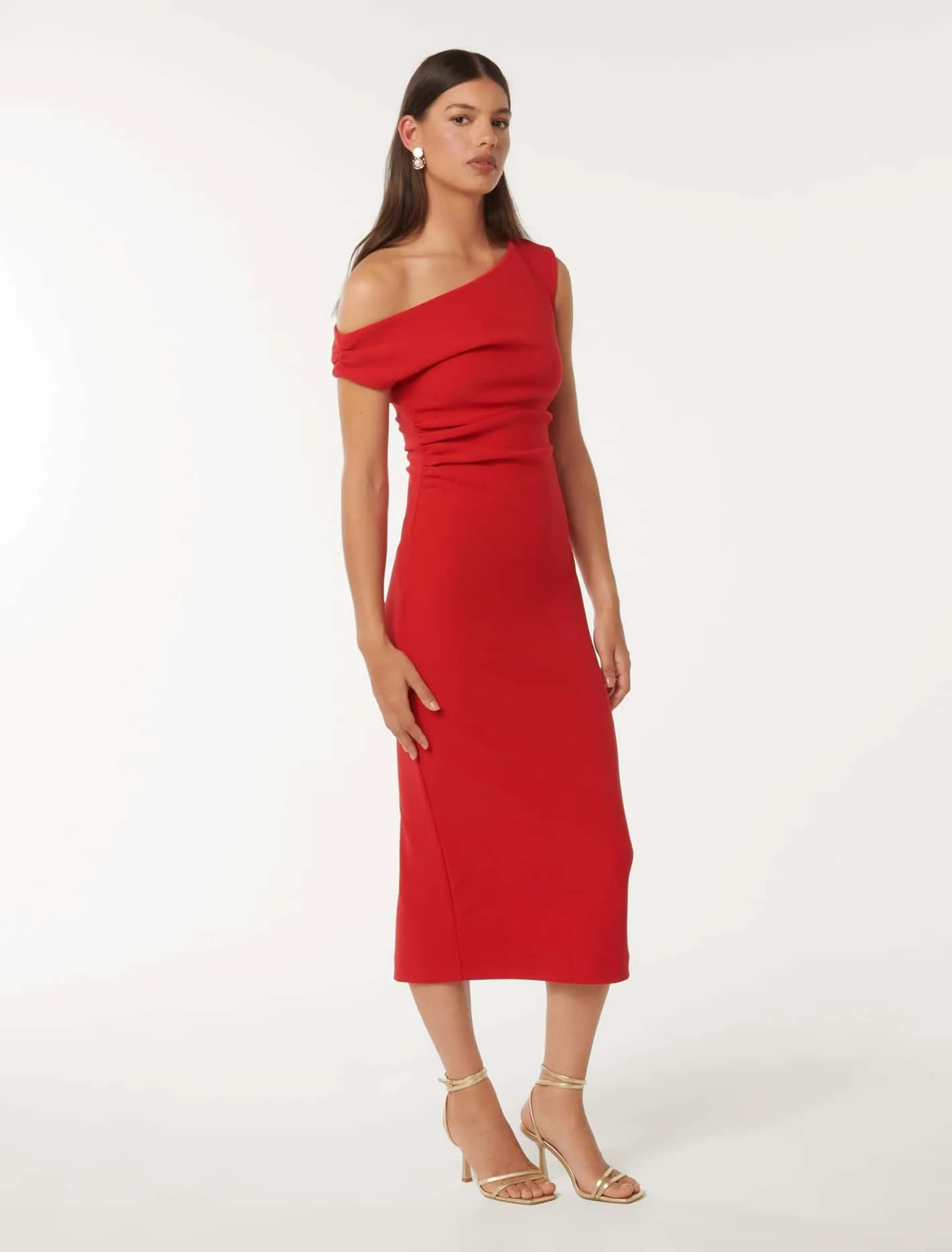 Shoulder Bodycon Midi Dress