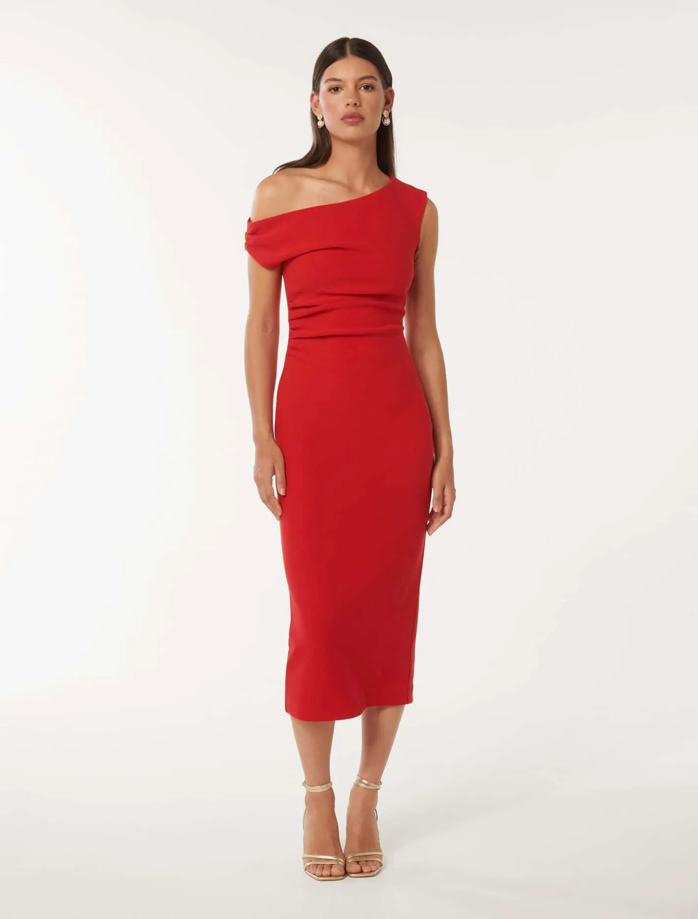 Shoulder Bodycon Midi Dress