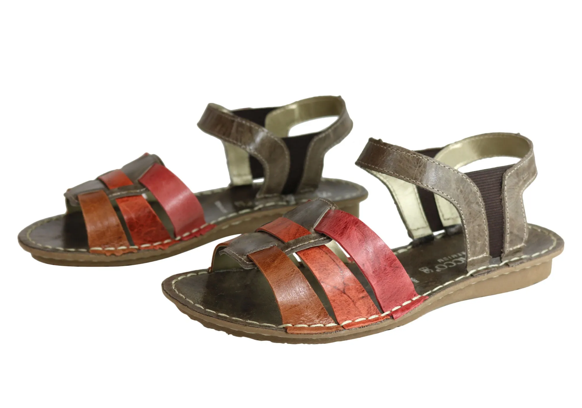 Andacco Mona Womens Comfortable Flat Leather Sandals Made In Brazil