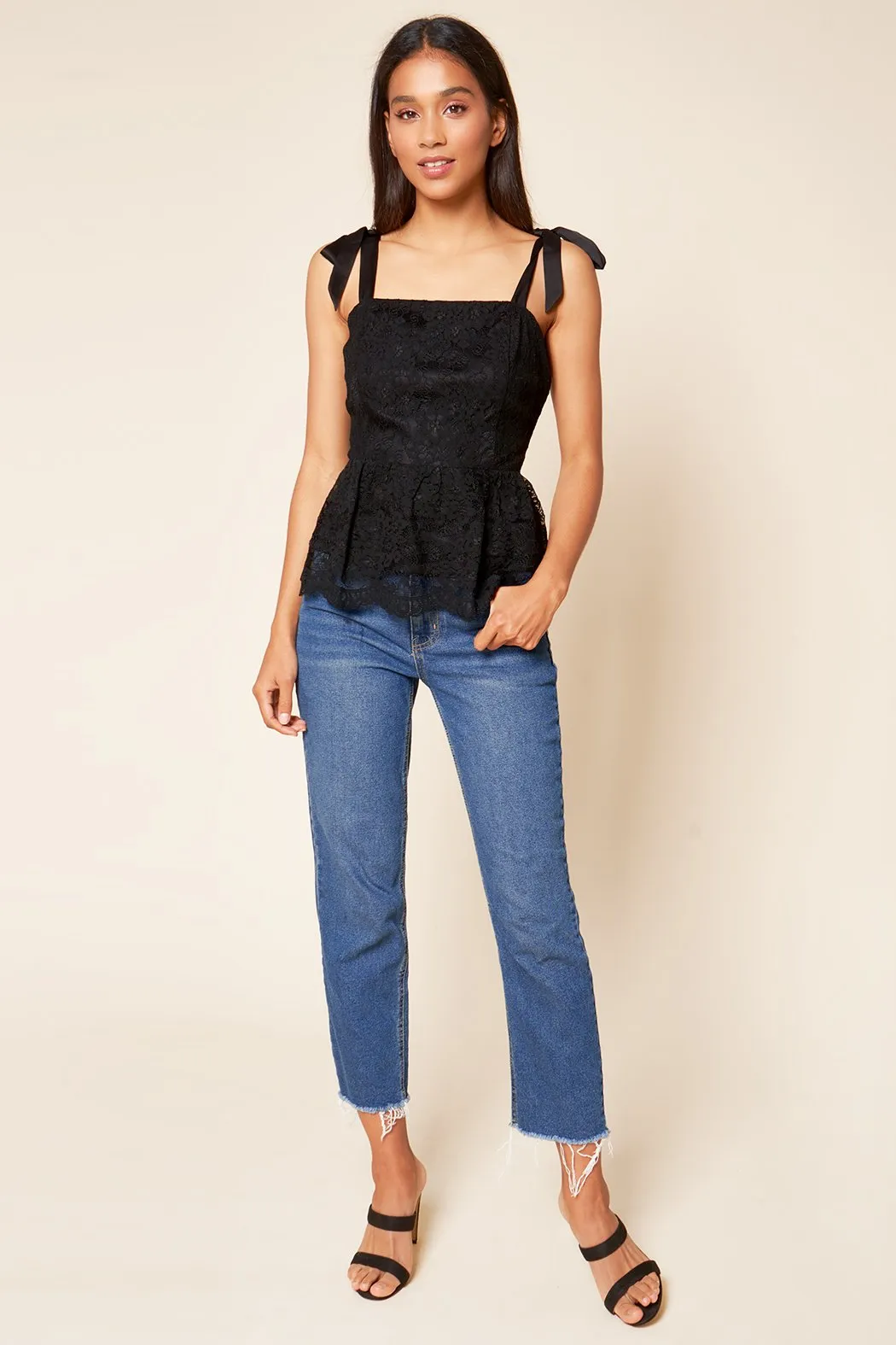 Arlene Tie Shoulder Lace Peplum Top