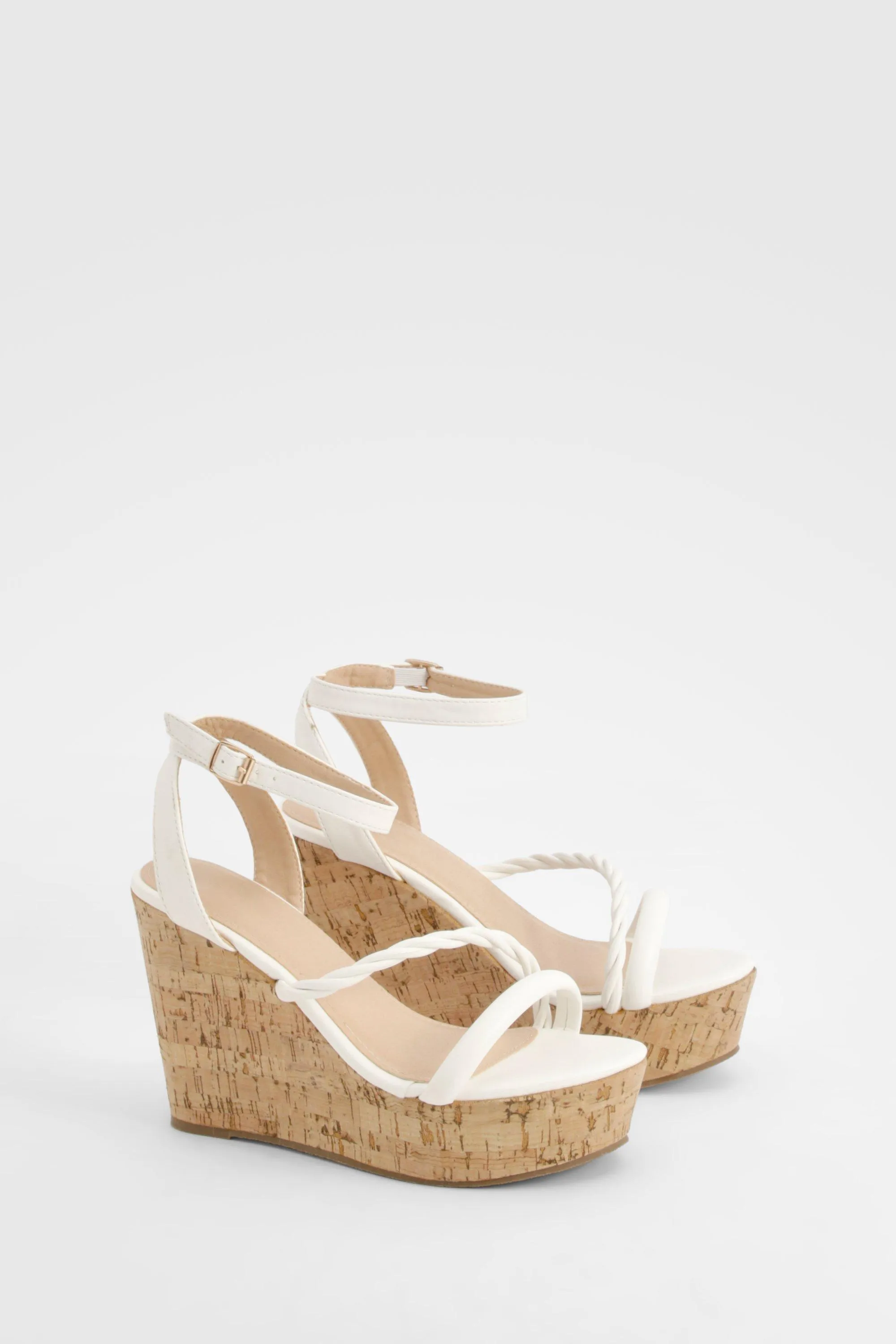 Asymmetric Strappy Cork Wedges