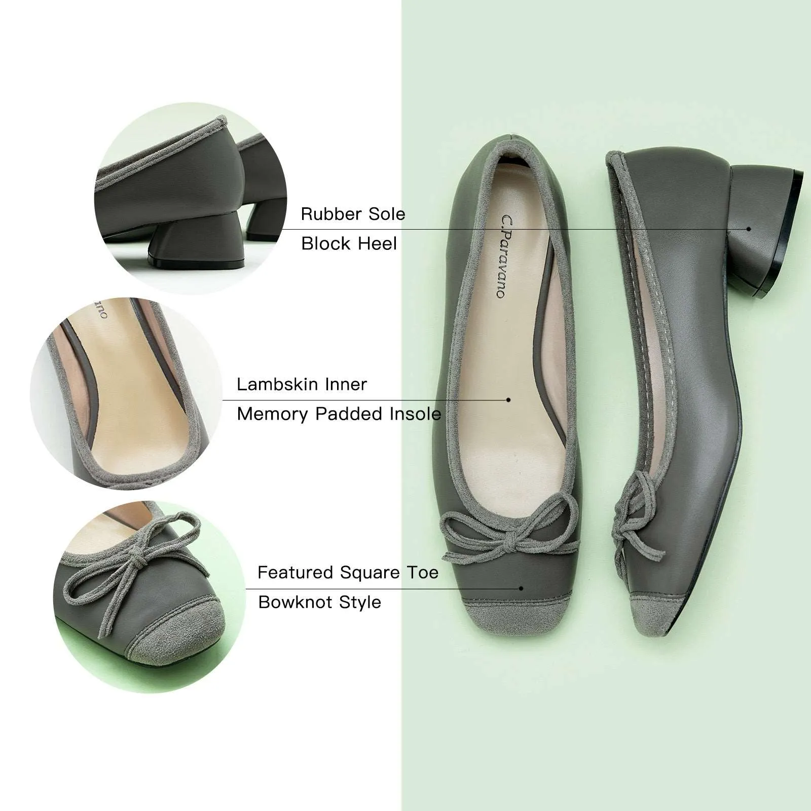 Ballet Block Heel (Nina) Grey