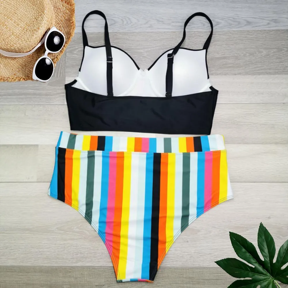 Striped Bikini Set for Beach Days - Full Brief