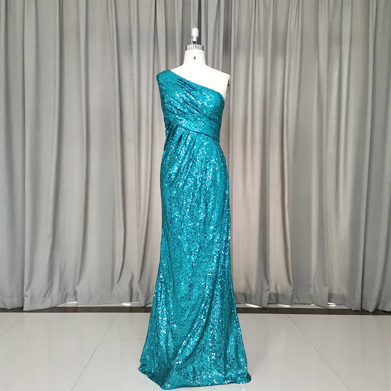 Beautiful Sequins One Shoulder Long Bridesmaid Dress, One Shoulder Bridesmaid Dress