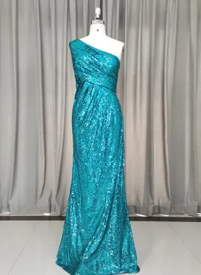 Beautiful Sequins One Shoulder Long Bridesmaid Dress, One Shoulder Bridesmaid Dress