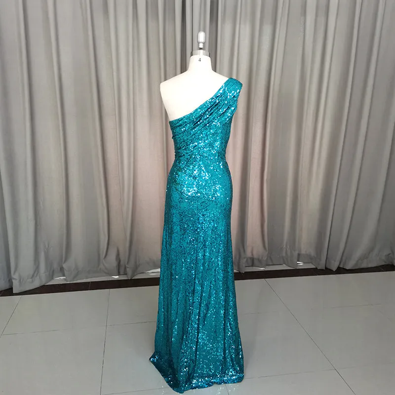 Beautiful Sequins One Shoulder Long Bridesmaid Dress, One Shoulder Bridesmaid Dress