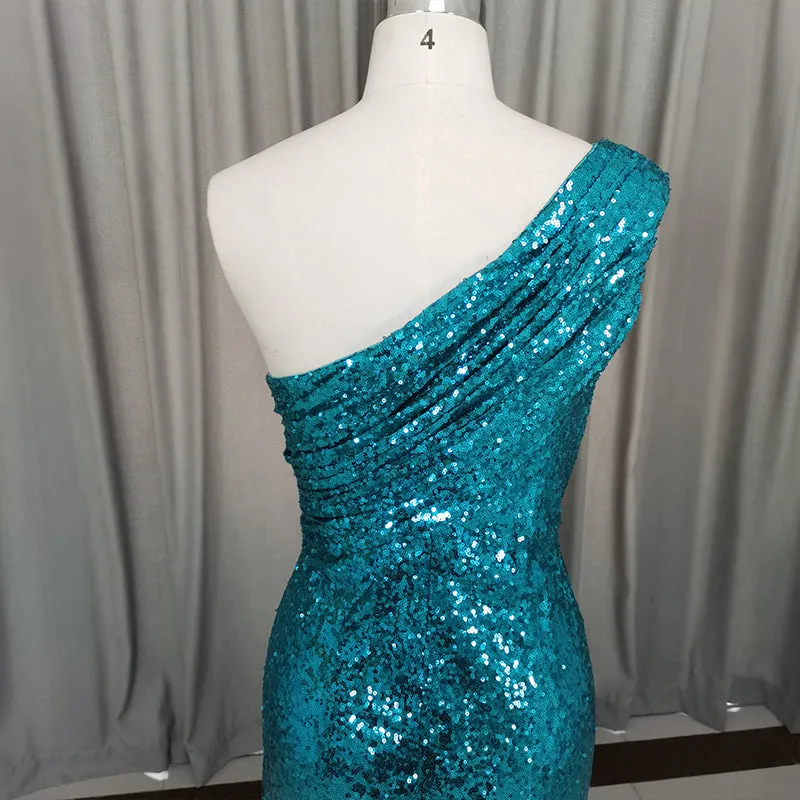 Beautiful Sequins One Shoulder Long Bridesmaid Dress, One Shoulder Bridesmaid Dress