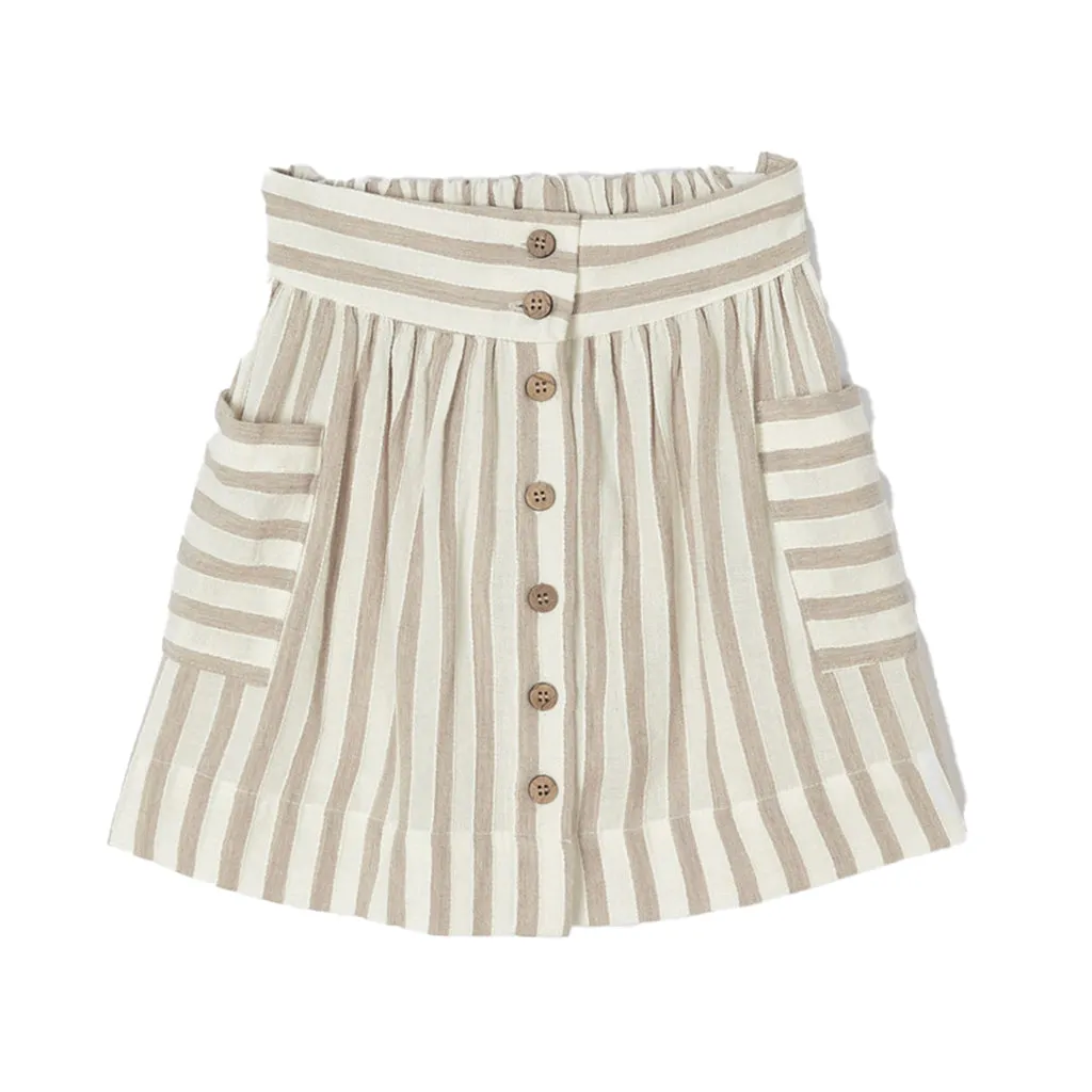 Beige Striped Button Skirt