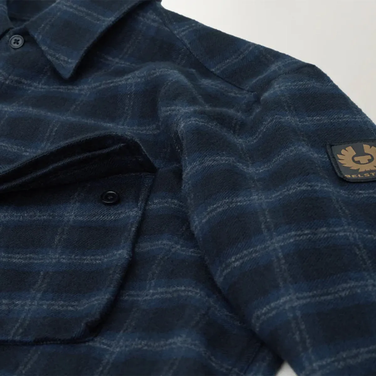 Belstaff Navy Charcoal Scale Check Shirt.