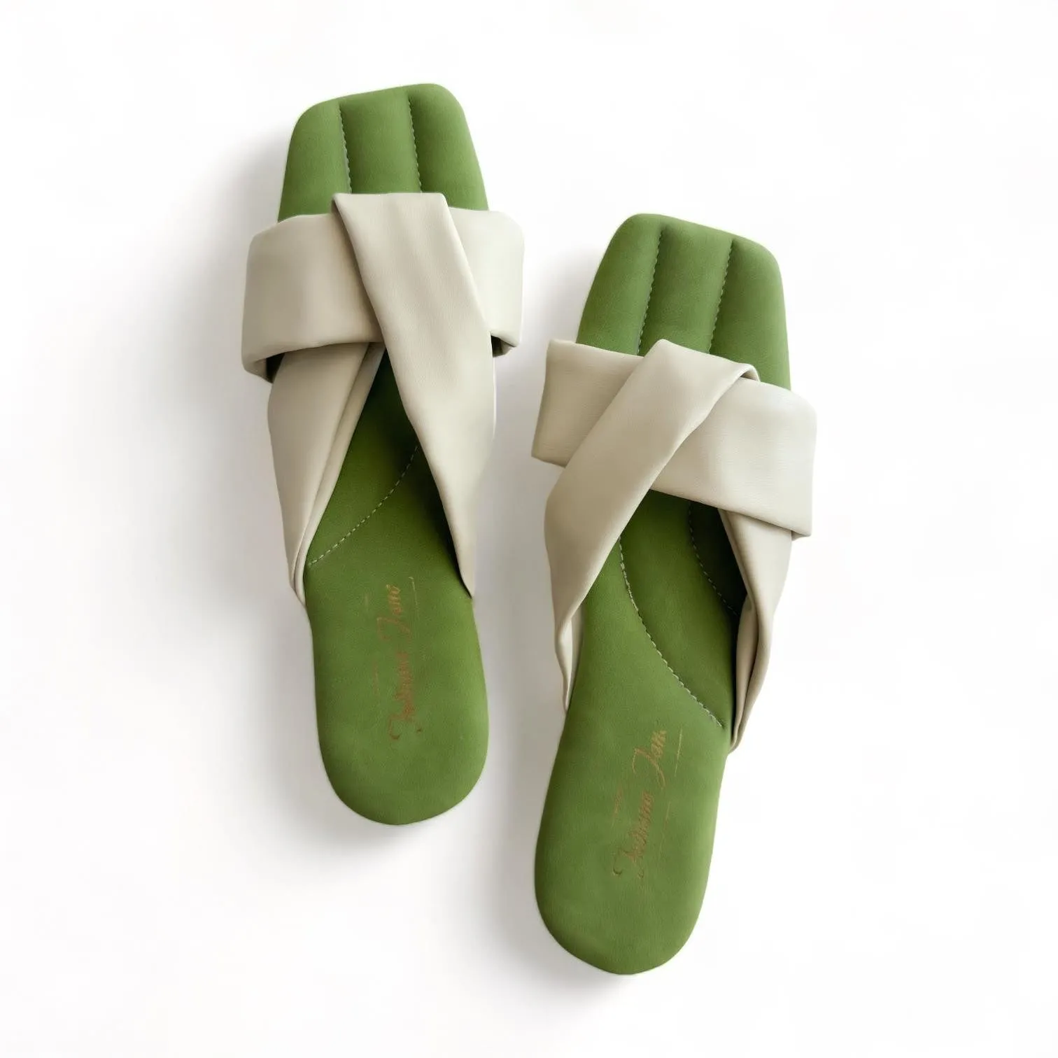 Two Tone Flat Sandals with Knot Strap