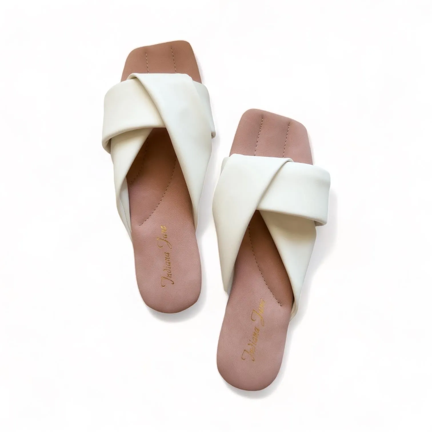 Two Tone Flat Sandals with Knot Strap