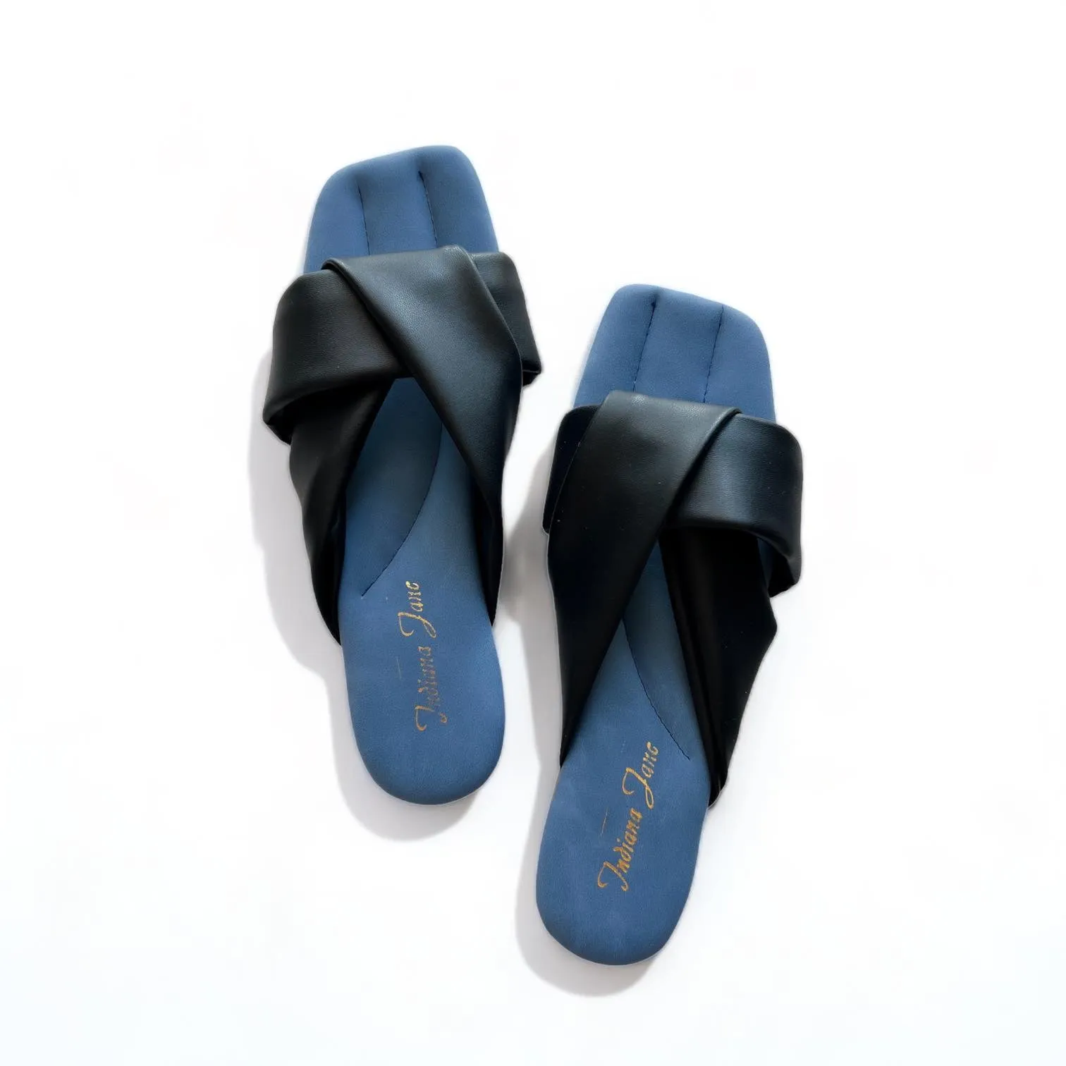 Two Tone Flat Sandals with Knot Strap