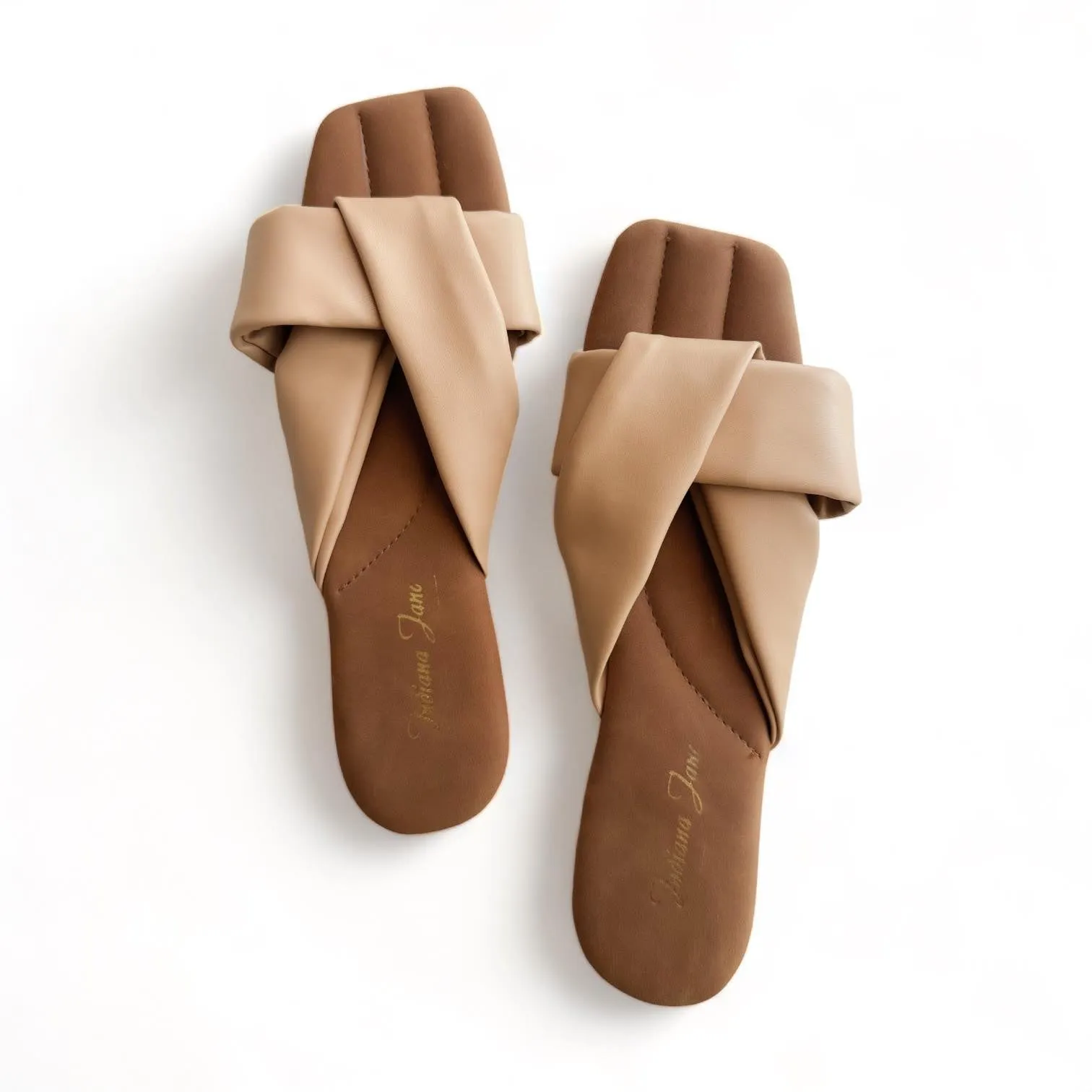 Two Tone Flat Sandals with Knot Strap