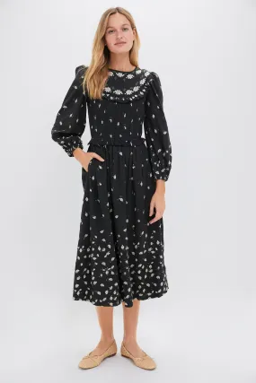 Black Elizabeth Print Smocked Midi Dress