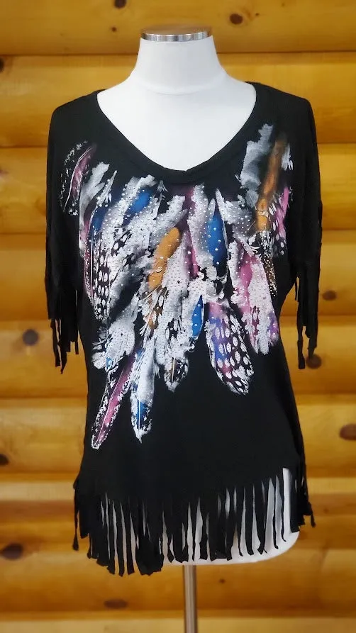 Black Fringe Feather Ladies' Tee by Liberty Wear