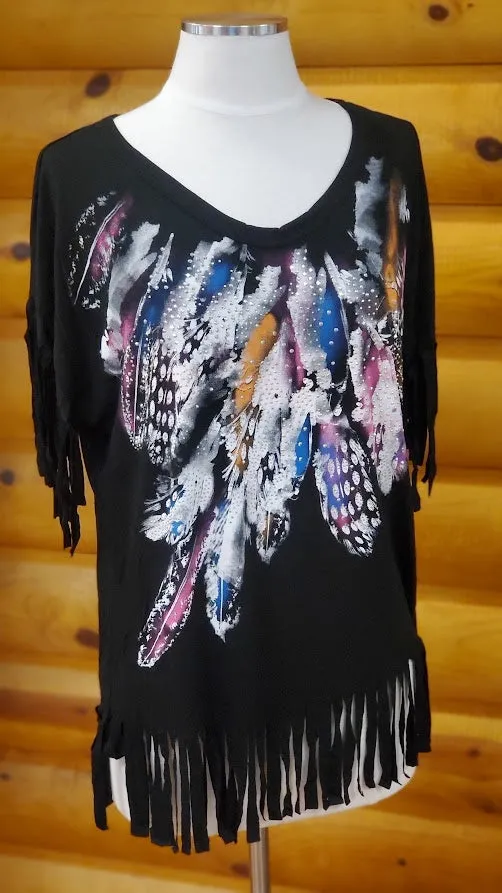 Black Fringe Feather Ladies' Tee by Liberty Wear