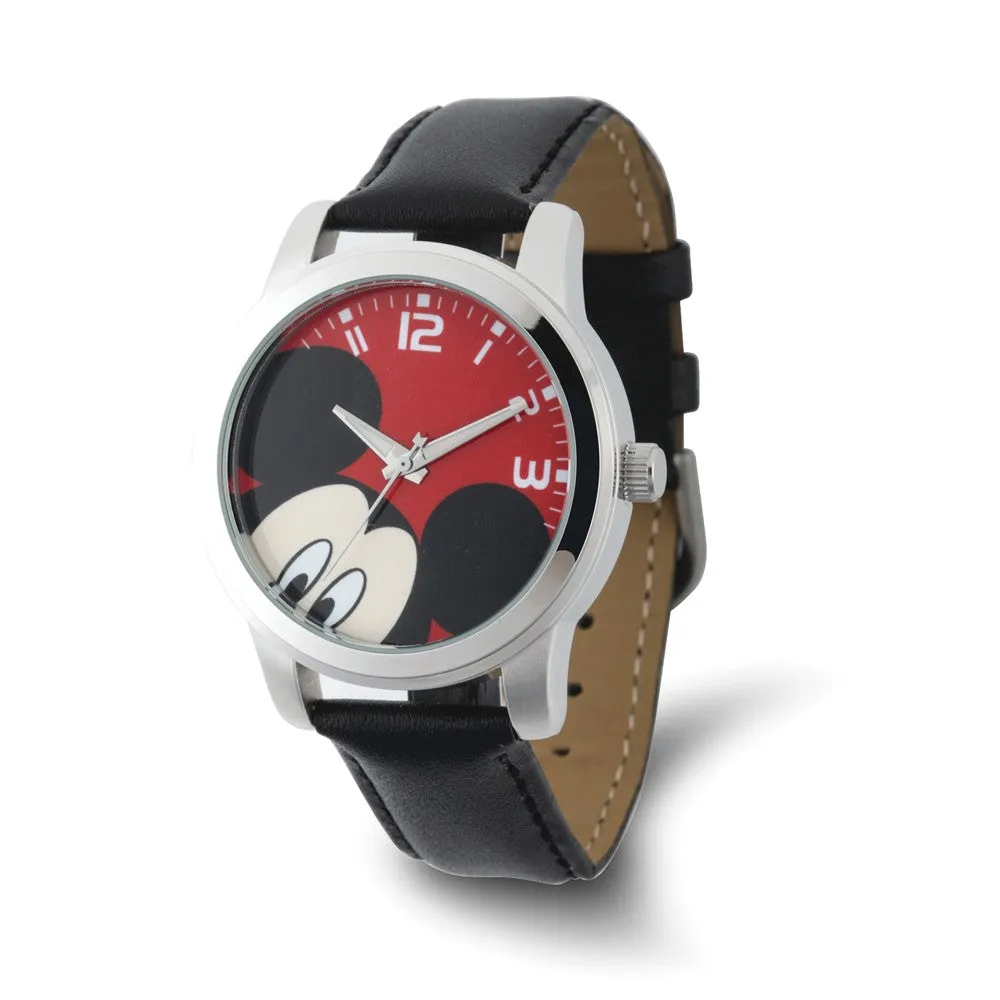 Black Leather Mickey Mouse Watch for Adults, Disney Official